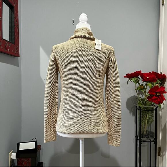 NEW Banana Republic Classic Knit Fisherman Funnel Neck Sweater Wheat XS NWT - Picture 4 of 15